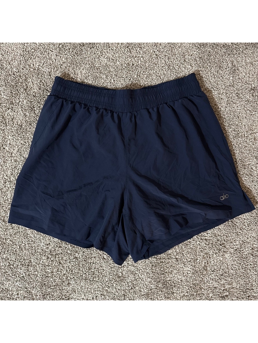 Alo Athletic Navy Blue Running Shorts with Elastic Waistband